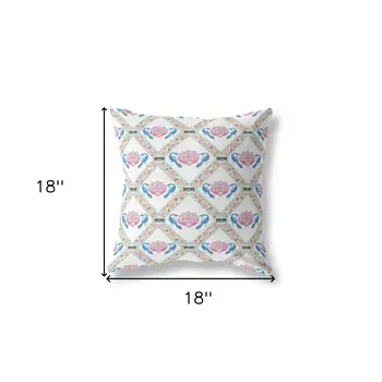 18" X 18" White Blue Gray Lotus Floral Blown Seam Suede Throw Pillow