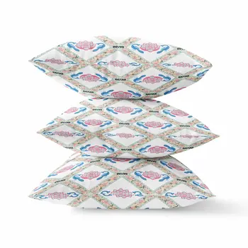20" X 20" White Blue Gray Lotus Floral Blown Seam Suede Throw Pillow