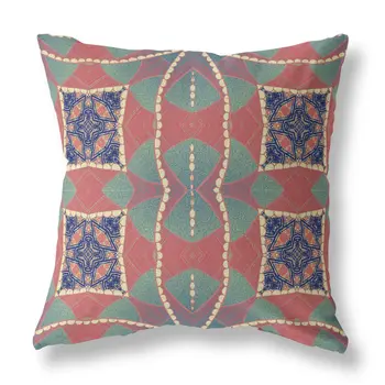 18" Red Green Cosmic Circle Boho Suede Throw Pillow