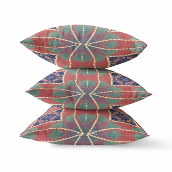 18" Red Green Cosmic Circle Boho Suede Throw Pillow