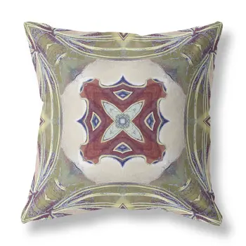 16” Green Brown Geo Tribal Suede Throw Pillow