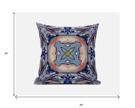 20” Indigo Peach Geo Tribal Suede Throw Pillow
