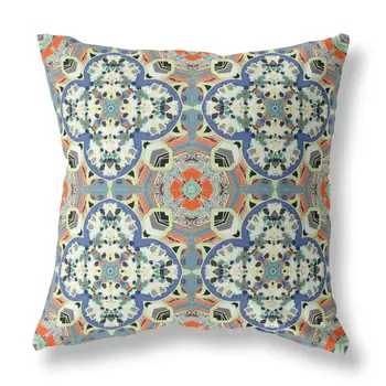 20" Blue Cream Cloverleaf Boho Suede Throw Pillow