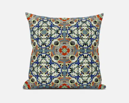 20" Blue Cream Cloverleaf Boho Suede Throw Pillow