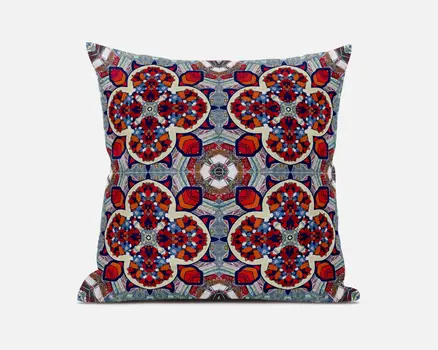 18" Red Blue Cloverleaf Boho Suede Throw Pillow