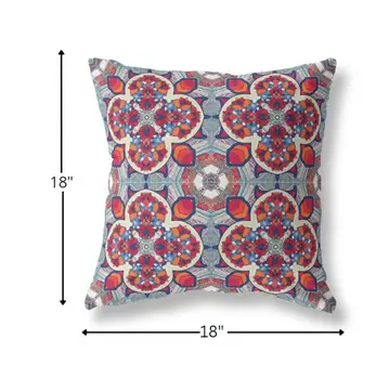 18" Red Blue Cloverleaf Boho Suede Throw Pillow