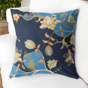 16" Navy Blue Garden Indoor Outdoor Throw Pillow