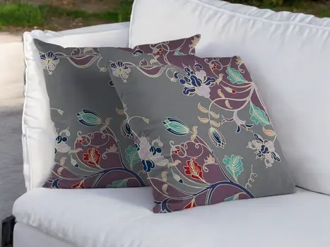 16" Purple Gray Garden Indoor Outdoor Throw Pillow