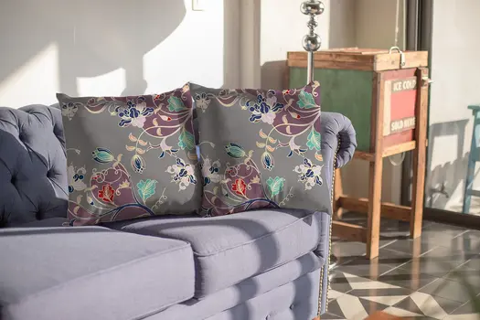 26" Purple Gray Garden Indoor Outdoor Throw Pillow