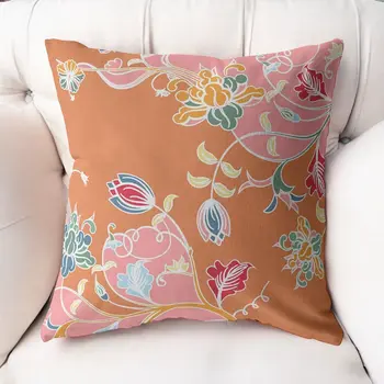 16" Pink Orange Garden Indoor Outdoor Throw Pillow