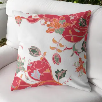 16" Red White Garden Indoor Outdoor Throw Pillow