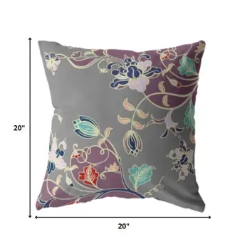 20" Purple Gray Garden Indoor Outdoor Throw Pillow