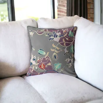 28" Purple Gray Garden Indoor Outdoor Throw Pillow