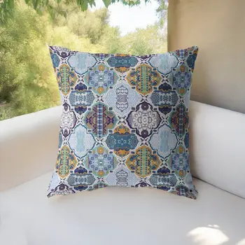 18” Orange Blue Trellis Indoor Outdoor Throw Pillow