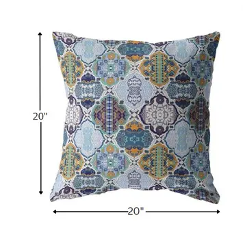 20” Orange Blue Trellis Indoor Outdoor Throw Pillow