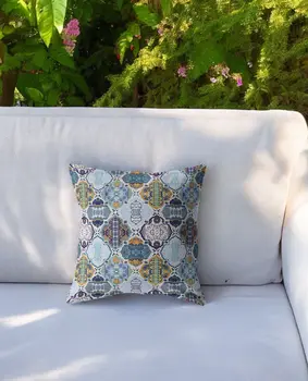 20” Orange Blue Trellis Indoor Outdoor Throw Pillow