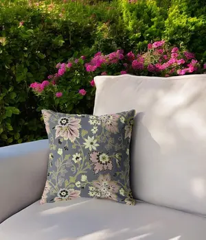 20” Gray Pink Jacobean Indoor Outdoor Throw Pillow