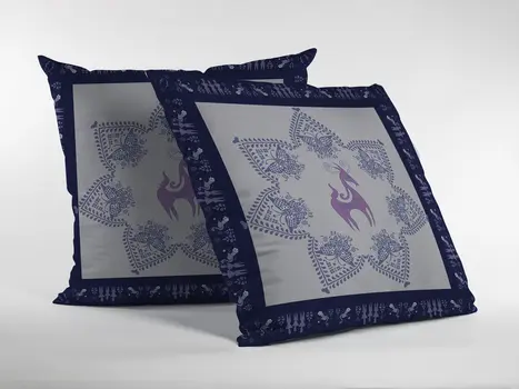 28” Gray Purple Horse Indoor Outdoor Throw Pillow