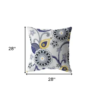 28” Navy White Floral Indoor Outdoor Throw Pillow