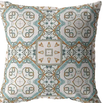 18” Blue Orange Mandala Indoor Outdoor Throw Pillow