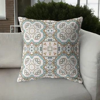18” Blue Orange Mandala Indoor Outdoor Throw Pillow