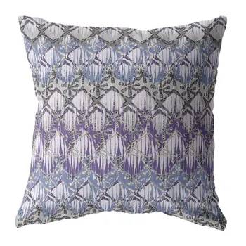 26” Purple Gray Hatch Indoor Outdoor Throw Pillow