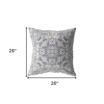 26” Yellow Gray Boho Ornate Indoor Outdoor Throw Pillow