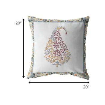 20” Red White Paisley Indoor Outdoor Throw Pillow