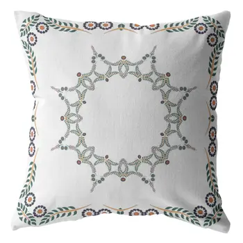 26" X 26" White Blown Seam Geometric Indoor Outdoor Throw Pillow