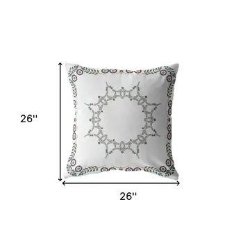 26" X 26" White Blown Seam Geometric Indoor Outdoor Throw Pillow
