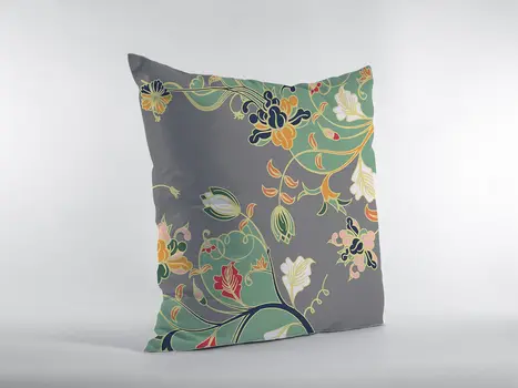 26" Green Gray Garden Indoor Outdoor Zippered Throw Pillow