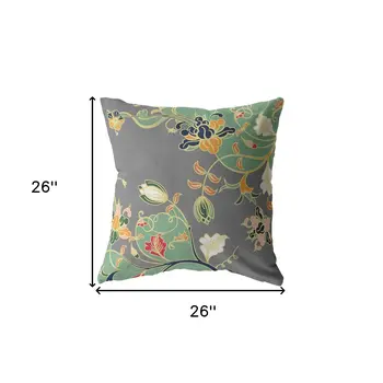 26" Green Gray Garden Indoor Outdoor Zippered Throw Pillow