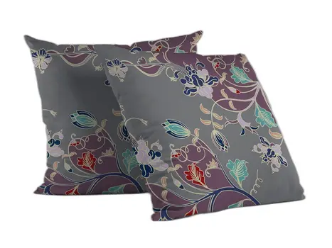 26" Purple Gray Garden Indoor Outdoor Zippered Throw Pillow