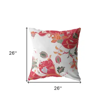 26" Red White Garden Indoor Outdoor Zippered Throw Pillow