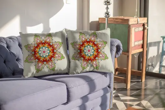 20" Orange Green Mandala Indoor Outdoor Zip Throw Pillow