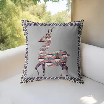 18" Purple Cream Boho Deer Indoor Outdoor Zippered Throw Pillow