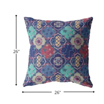 26” Navy Red Trellis Indoor Outdoor Zippered Throw Pillow