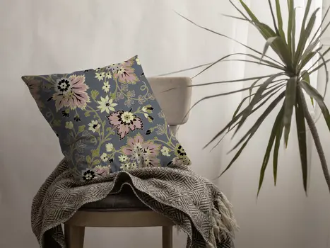 26” Gray Pink Jacobean Indoor Outdoor Zippered Throw Pillow