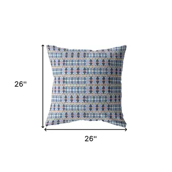 26" Blue Gray Spades Indoor Outdoor Zippered Throw Pillow