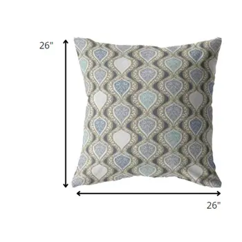 26” Gray Ogee Indoor Outdoor Zippered Throw Pillow