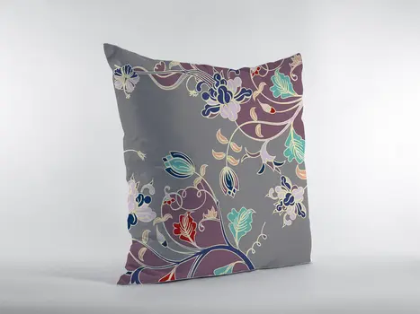 18" Purple Gray Garden Decorative Suede Throw Pillow