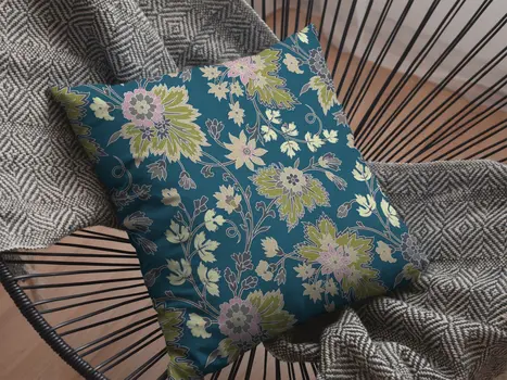 16” Teal Green Jacobean Suede Throw Pillow