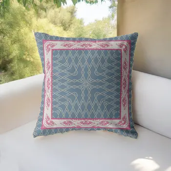 18" Pink Blue Nest Ornate Frame Suede Throw Pillow