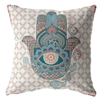 18” Blue Gray Hamsa Boho Suede Throw Pillow