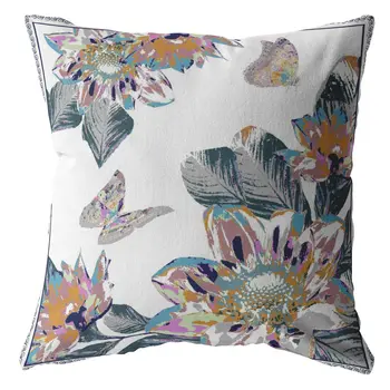 20” Pink White Butterfly Suede Throw Pillow