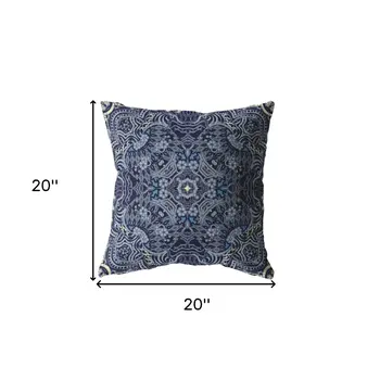 20” Indigo Boho Ornate Suede Throw Pillow