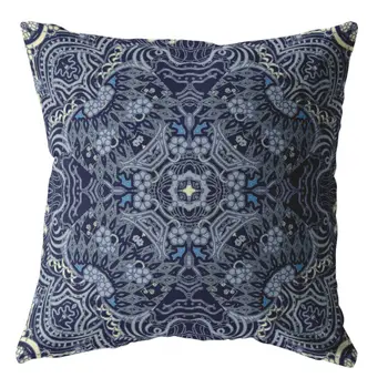 20” Indigo Boho Ornate Suede Throw Pillow