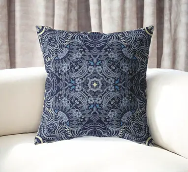 20” Indigo Boho Ornate Suede Throw Pillow