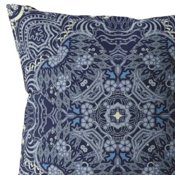 20” Indigo Boho Ornate Suede Throw Pillow
