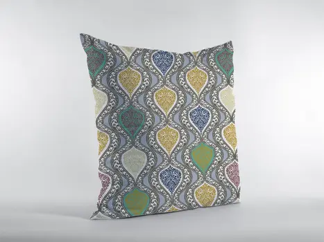 18” Gray Gold Ogee Decorative Suede Throw Pillow